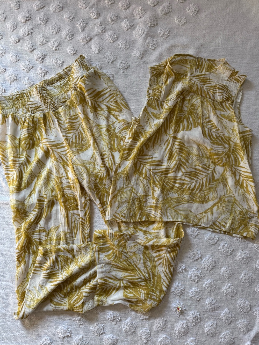 Nanette Lepore Womens Mustard Tropical Palm Print Smocked Wide Leg Pants M